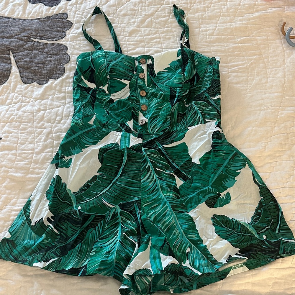 Tropical Leaf Print Romper
